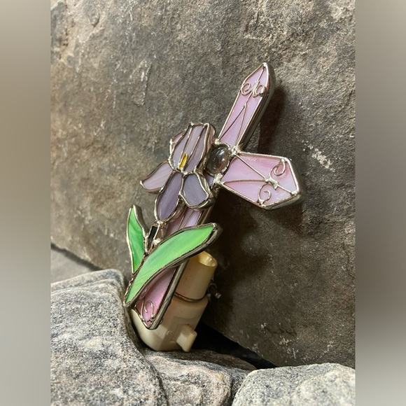 Handmade Stained Glass Cross & Iris Plug-in Night Light. - Picture 3 of 8